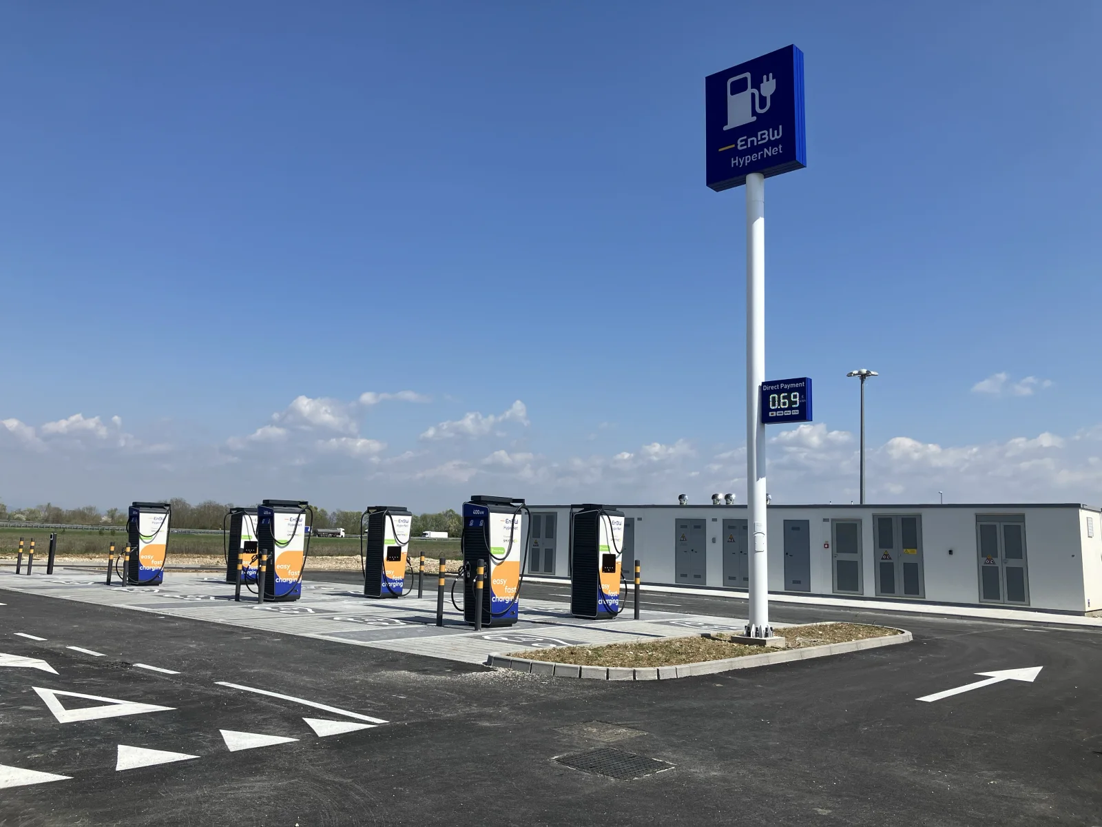 SMATRICS EnBW’s Palmanova charging hub in Italy, photographed in May 2025